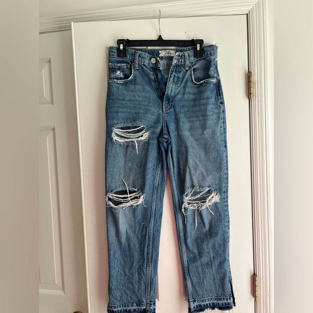 Free People Blue Distressed Boyfriend Jeans